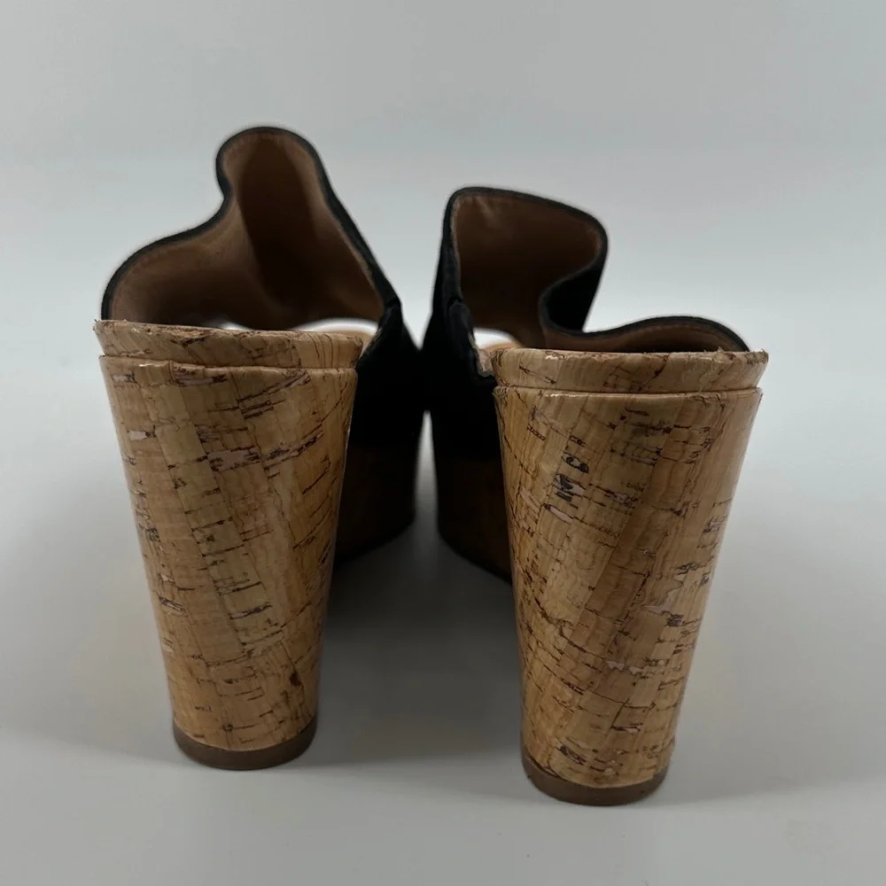 Stuart Weitzman 70s Retro Boho Black Cork Wedge Sandals Causal Chic Sz 10.5 - Picture 4 of 12